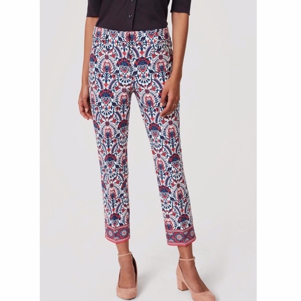 LOFT Pink Paisley Marisa Cropped Pants
